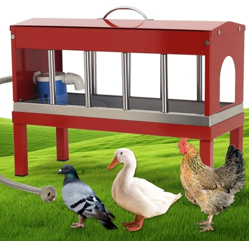 Automatischer Hühnertränker, Edelstahl, großer Geflügel-Bewässerungsspender, 11 Fenster mit Schwimmerventil-Set, Schlauchzubehör für Ente, Gans, Tauben, Wachteln, Truthähne