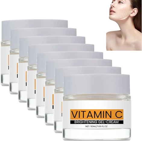 Vitamin C Radiance Revitalizing Gel Cream, Vitamin C Infused Moisturizer with Hyaluronic Acid & Collagen, Antioxidant Rich Formulation to Reduce Fine Lines, Brighten Skin, For All Skin Types (8PCS)
