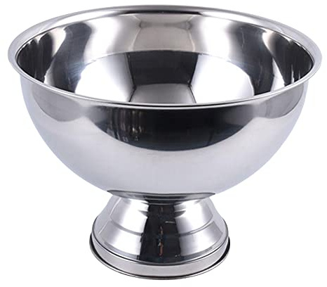 Cuenco de metal de acero inoxidable para champán, vino, cerveza, hielo, ponche para fiesta, plateado, 23 x 19 cm