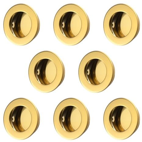 MOROBOR 8 Pack Round Finger Pull, Flush Pull Door Handle Stainless Steel Sliding Barn Door Pulls Recessed Kitchen Cabinet Handles Invisible Door Handle (Gold)