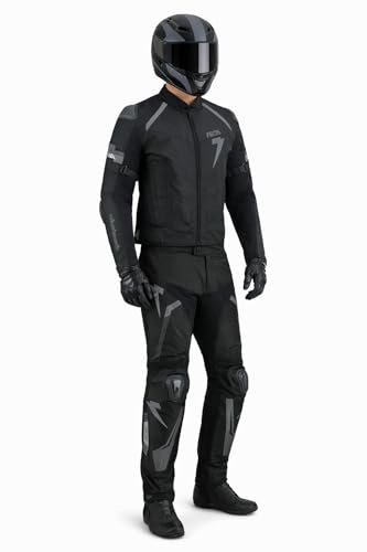BOSmoto Motorrad kombi Herren Textil 2-teilig mit Protektoren – Biker Motorradanzug mit Motorradjacke & Motorradhose (BLACK, L)