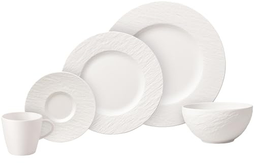 Villeroy & Boch Manufacture Rock Blanc - Juego de vajilla (20 piezas, para 4 personas, porcelana premium, color blanco)