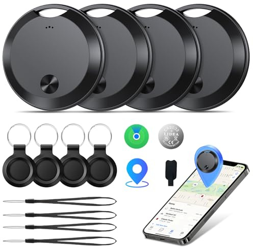 2026 Smart Air Tracker Tags 4 Pack(Sólo iOS), Buscador de Objetos Bluetooth Compatible con Apple Find My App, 365 días de Uso, Batería Reemplazable, Impermeable IP68, para Llaves/Equipaje/Maleta,Negro