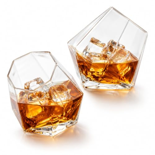 Hbzunt 2 Stück Diamond Whiskey Gläser, 250 ml Gekipptes Scotchglas, Rum Gläser, Whiskyglas Moderner Look für Bourbon, Rum, Bar Tumbler