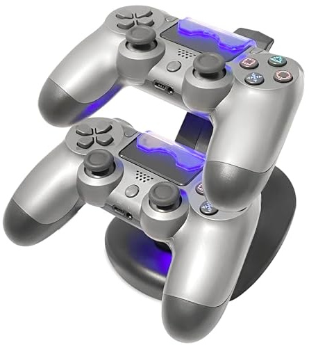 Eaxus Controller Charging Station Suitable for PS4 Charging Station with LED Lighting and USB Compatible with PlayStation 4, Black