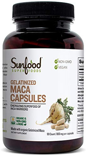 Sunfood Superfoods Gelatinized Maca Capsules - Maca Root Capsules for Women & Men, Maca Supplement, Organic Peruvian Maca Powder Pills, 800 mg Per Capsule - 90 Capsules