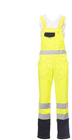 PAYPER Skill Tuta Pettorina da Lavoro Alta visibilità Unisex Uomo Donna Misto Cotone Poliestere Bretelle Elasticizzate Apertura Laterale Tasche al Petto Giallo Fluo/Blu Navy (S)