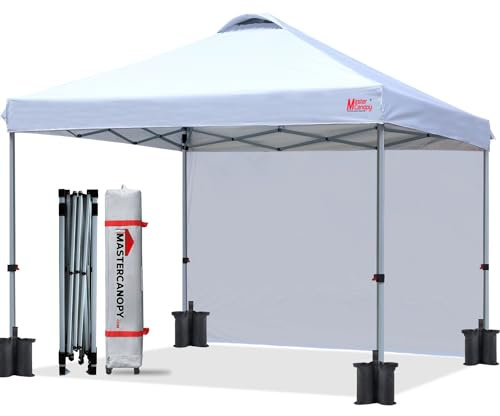 MASTERCANOPY 3 x 3 m Pop-up-Pavillon Faltpavillon Festzelt mit Entlüftung & 1 Seitenwand/Seitenteil für Markt, Garten, Events, Weiß