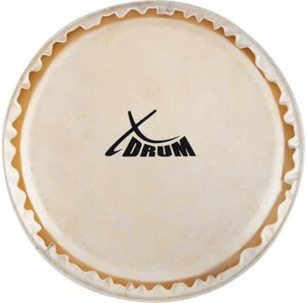 XDrum Bongo Fell 6, 5, Natur-Fell aus Ziegenhaut für Bongo-Trommel | Passend für Bongos der Marke XDrum, Durchmesser: 6, 5 Zoll, Durchmesser Schlagfläche: ca. 153 mm, Mit XDrum-Logo