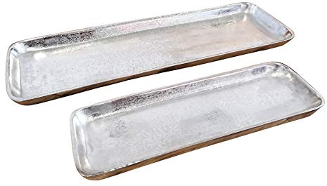 Schale Servierplatte Dekoschale Aluminium Silber Luxus Deko, für Wohnzimmer und Esszimmer, 31 cm oder 45 cm (31x10x2 cm)