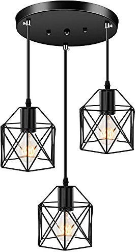 Licperron Industrial Pendant Lighting E27 Base Edison Metal Caged Vintage Hanging Pendant 3-Lights Rustic Pendant Light Fixture for Kitchen Dining Room Bar Hotel