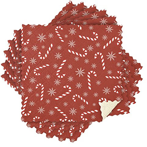 Kcldeci Geschirrtücher mit Weihnachtsmotiven, Zuckerstangen, 28 x 28 cm, Schneeflocken, 6 Stück