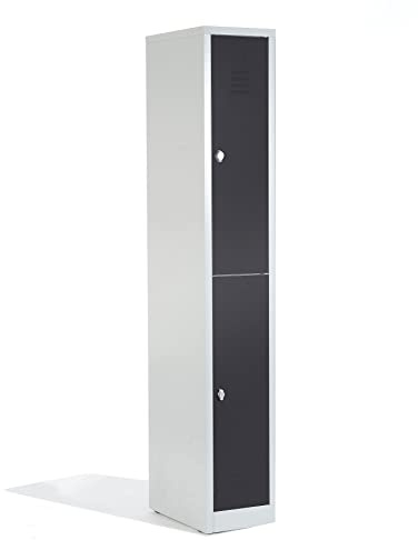 Schrank & Stuhl Spind – Metallspind mit 1 x 2 Abteilen 195 x 31,5 x 50 cm, Schließfachschrank mit Drehriegelvorrichtungen, Lieferung komplett montiert, Grau/Anthrazit