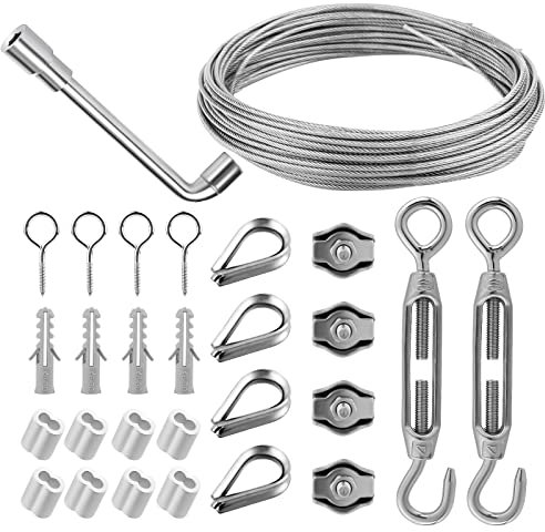 Delamiya 15m 2mm Drahtseil Edelstahl, 304 Edelstahl Drahtseil Spanndraht, Drahtseil Rankhilfe Set, Stahlseil Ummantelt mit ösen spannschloss für String Light Suspension wäscheleine gardinenseil