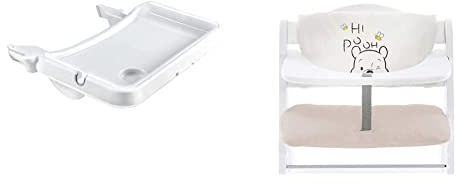 Hauck 3 in 1 Essbrett Alpha Tray/tiefenverstellbares Essbrett/herausnehmbarem Tablett Weiß & Sitzkissen für Holzhochstühle Highchair Pad Deluxe, Pooh Cuddles Beige