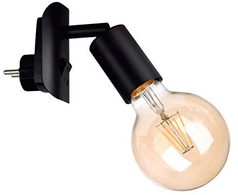 Trango LED Steckerleuchte 11-059A inkl. 1x 4 Watt 2500K Gold warmweiß LED Leuchtmittel in Schwarz matt *ANNA* Wandleuchte, Leselampe, Küchenlampe, Nachtlicht, Wandlampe, Küchenlampe, Steckerlampe