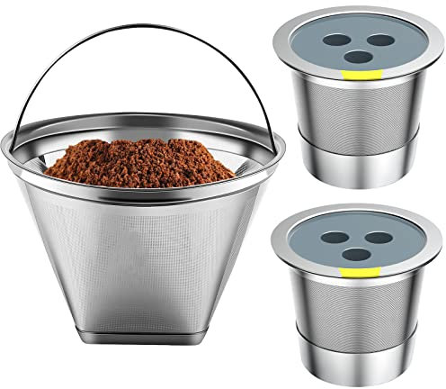 Riutilizzabile in acciaio inossidabile compatibile con ninja doppia caffettiera, cialde riutilizzabili con 4 filtri da caffè a cono, filtri da caffè riutilizzabili adatti per Ninja CFP201 CFP301