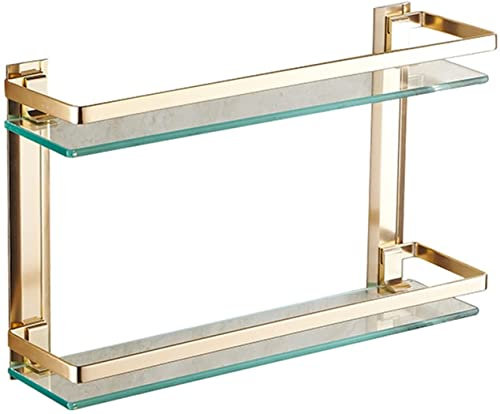 Glasregal für Badezimmer, Wandmontage, Bohren, 8 mm, Caddy-Regal aus gehärtetem Glas, Raum-Aluminium-Badezimmer-Duschregal für Badezimmer, Waschraum-Organizer, Gold (Color : Style1, Size : 50cm/19.