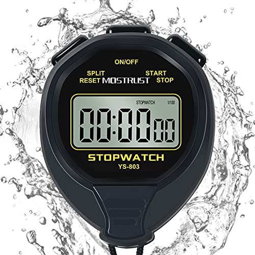 MOSTRUST Digital Simple Waterproof Stopwatch, No Bells, No Clock, No Countdown, Simple Basic Operation, Large Display Silent Stopwatch with ON/Off for Swimming Kids Coaches Referees Teachers (Black)
