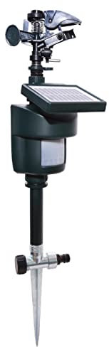 Inshow Lawn & Garden Solar Motion Sensor Sprinkler - 360 Adjustable, Green Metal, Modern Style - Repels Cats, Rabbits, Birds, Dogs