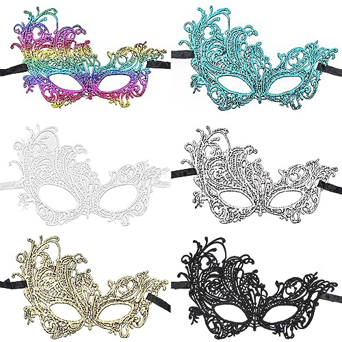 Alnicov 6 Stück Spitzenmaske, sexy Spitzen-Augenmaske, venezianische Maske für Karneval, Party, Kostümball, für Männer und Frauen, Paare