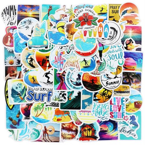 Set di 100 adesivi estivi per surf, in vinile impermeabile, per computer portatile, bambini, auto, moto, skateboard, valigie e computer