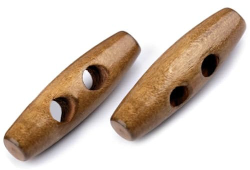 Knebelknöpfe - Mantelknöpfe | 5 Stück | 12x40mm | Lochdurchmesser: 5mm | Olivenform | aus Holz - lasiert | Buchefarben (Buche dunkel (lackiert))