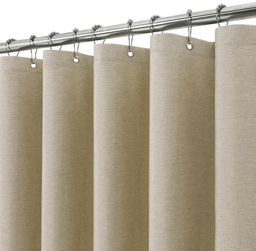Duschdraperi för Badrum med Metallkrokar Duschdraperi Linnestil Kraftig Baddraperi för Våtrum Badkar Duschstall, Hotellkvalitet, Viktad Fåll, Vattentät - 182 x 214cm (Taupe)