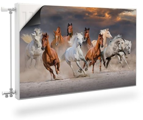 Muralo Heizkörperverkleidung, magnetische Heizkörperabdeckung für Plattenheizkörper aus Stahl oder Blech - Geruchlos und sicher für Gesundheit - Pferde im Galopp Br.80cm x Hö.60cm