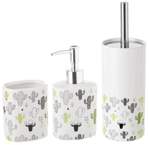 Conjunto Set baño 3 Piezas Ceramica de Cactus Verdes