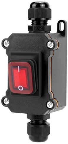 QWORK® IP65 Waterproof Inline Cord Switch with Red Indicator Light, 220V 30A, DPST Rocker Switch, Dual Position ON/Off Control
