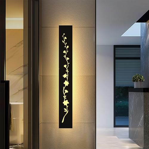 AOLED Lange wandleuchte Aussen Magnolienblüten außenleuchte wand 22W Schwarze LED Wandlampe Aussen IP65 Wasserdicht Warmweiß 3000K außenbeleuchtung für Villen Terrassen Innenhöfe Veranden Gärten 60CM