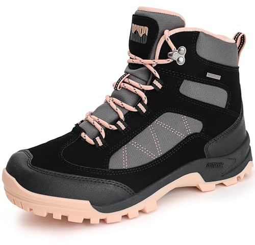R CORD Waterproof Womens Hiking Boots Breathable Rubber Outsoles Trail Mountain and Backpacking Shoes Peach Size 7.5