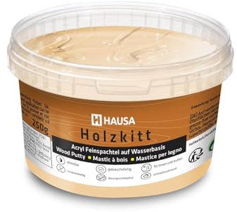 HAUSA Holzkitt 250 g Eiche Hell Holzspachtelmasse, Kitt für Holz, Holzspachtel/Füllmasse zum Reparieren von Holzschäden gebrauchsfertig ausgezeichnete Füllkraft schnelltrocknend rissbeständig