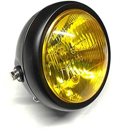AYKANING Motorrad Hauptscheinwerfer,Motorrad Scheinwerfer Motorrad Black Metal Retro E4 Halogen Front Scheinwerfer Kopf Licht Lampe Gebrauch Passend Für CG125 GN125 Cafe Racer(Color:Yellow)