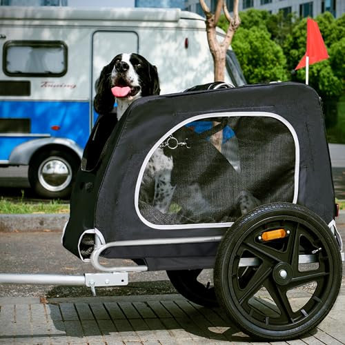 sogesfurniture Passeggino per cani per bicicletta, Hundebuggy con seggiolino per bicicletta pieghevole, con attacco, bandiera, riflettore, tela Oxford 600D, passeggino per cani per bicicletta, per