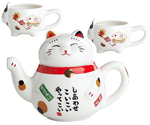 PRETYZOOM Théière Chat Amulette En Céramique Rouge 1l 2 Tasses Résistant à La Chaleur Pour Service à Thé Kungfu Maison Présent Original