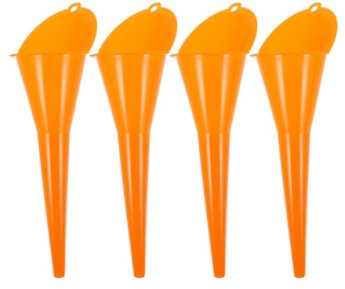 ULTECHNOVO Lot de 4 entonnoirs pour faire le plein de carburant avec long entonnoir, entonnoir à large ouverture, entonnoir de remplissage d'huile de voiture, entonnoir long, en plastique, orange