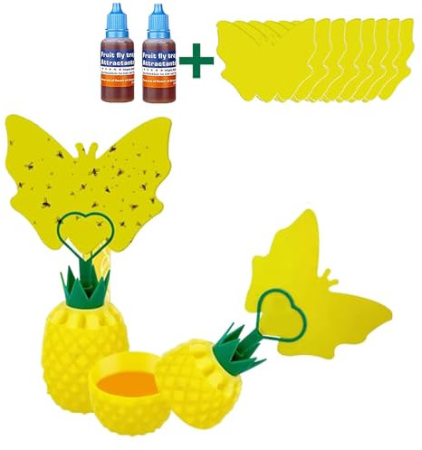 Fruit Fly Trap, 2 Pieces Fruchtfliegenfalle Innenbereich mit Lockstoff, ungiftige Wiederverwendbare Obstfliegenfalle, Fliegen Fänger mit Gelbsticker, Fruchtfliegen für Küche/Wohnzimmer/Anlage