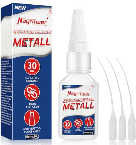 30g Sekundenkleber Metall, Transparenter Metallkleber, Metall Kleber Extra Stark Wasserfest Hitzebeständig zum Verkleben von Metallen aller Art