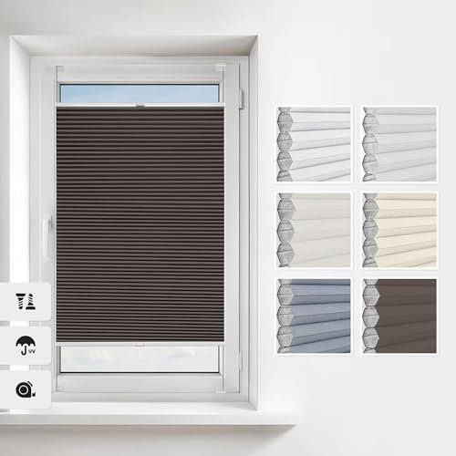 Estika Wabenplissee mit Bohren 55x180 cm – Farbe Braun Verdunkelungsplissee zum Anschrauben für Fenster, in verschiedenen Blickdichten erhältlich, mit Montagezubehör