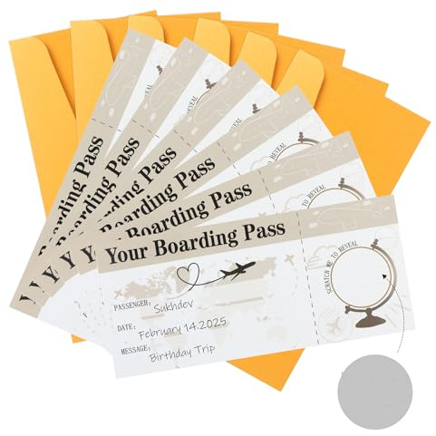 6 tarjetas para rascar de billete de viaje, tarjeta de rascar para revelar sorpresa, tarjeta de rascar personalizada, tarjeta de rascar con sobres, regalo de cumpleaños para novia