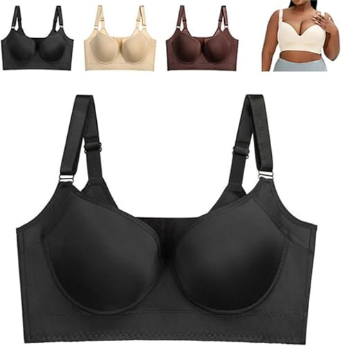 Promptanda Bra, Shapedly Back Smoothing Push-Up Bra, Wireless Bra for Women, Back Smoothing Bra, Deep Cup Bra Hide Back Fat (Black,38-E)