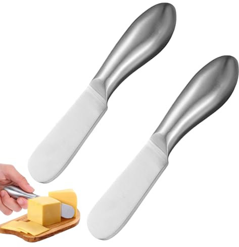 YQQYG 2 Stück Buttermesser Klein, 13,3 cm Streichmesser, Käse, Edelstahl, Streichmesser-Set, Butter Messer, Wurstutensilien für Käse, kalte Butter, Marmelade, Gebäckherstellung für Die Küche