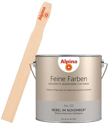 Alpina Feine Farben inkl. Rührstab – No. 02 Nebel im November – edelmatte Innenfarbe - Wandfarben für einzigartige Farbwirkungen und Raumstimmungen – Melancholisches Mittelgrau - 2,5 Liter