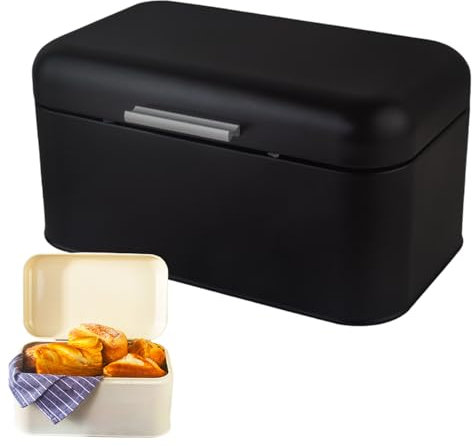 Pasdrucn 30x18x15.5cm Spacieuse Boîte à Pain Rétro en Métal, Boite à Pain en Métal, Huche à Pain Verticale, Huche A Pain Moderne, Boîtes à Pain, Boite Pain De Mie (Noir)