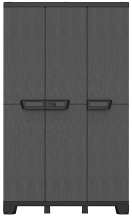 Kreher® Dreitüriger Aufbewahrungsschrank Gartenschrank Kellerschrank aus Kunststoff in Schiefer Optik. Mit höhenverstellbaren Böden und abschließbaren Türen in 2 Größen. (Schrank mit 3 Einlegeböden)