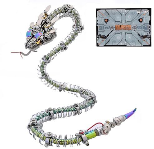 BuildCubes 3D Metall Puzzle Erwachsene, Steampunk Puzzle Schlange Metall Modellbausatz, 500+PCS DIY Mechanisch Blau-Grüne Schlange 3D Puzzle Tier Spielzeug Geschenk