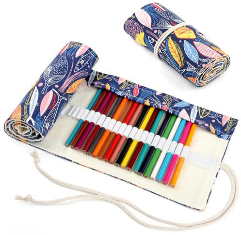 KILDOWS 72 Löcher Leinwand Bleistift Wrap, Leinwand Pencil Wrap, Große Kapazität Federmäppchen, Pinsel Canvas Pinseltasche Waschbar, leinwand Stifterolle Tragbar Tasche, für Künstler, Reisen, Schule