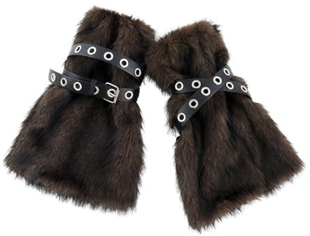 Hrtyvhin Damen Plüschbeinwärmer Punk Stile Warme Pelzige Beinabdeckungen Mit Ösen Lederband Für Cosplay Und Straßenmode
